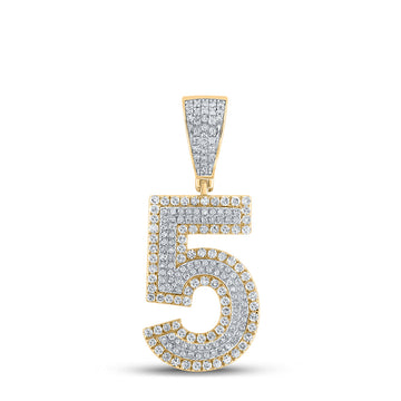 14kt Two-tone Gold Mens Round Diamond Number 5 Charm Pendant 3/4 Cttw