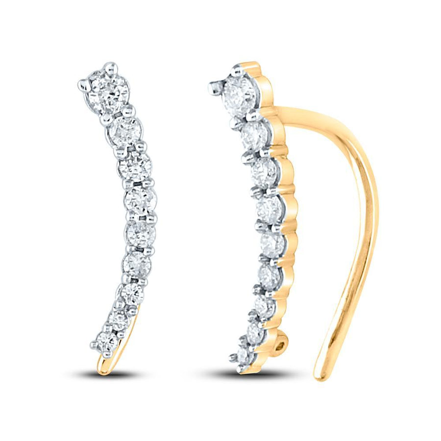 10kt Yellow Gold Womens Round Diamond Graduated Journey Climber Earrings 1/4 Cttw