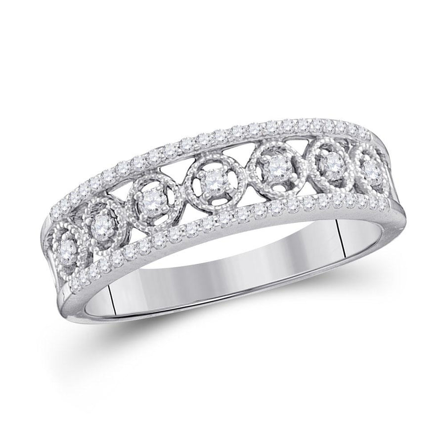 10kt White Gold Womens Round Diamond Filigree Symmetrical Band Ring 1/3 Cttw