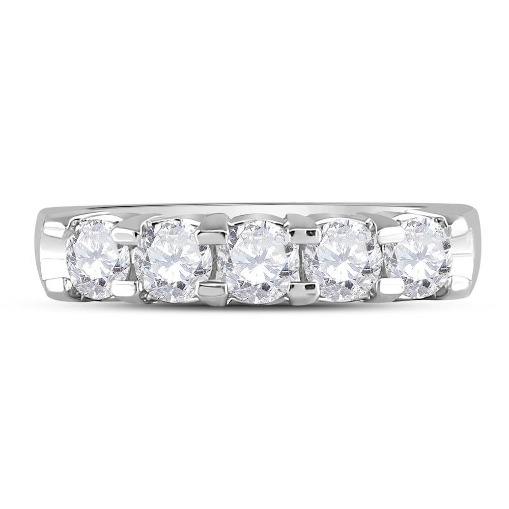 14kt White Gold Womens Machine Set Round Diamond 5-stone Wedding Band 1 Cttw
