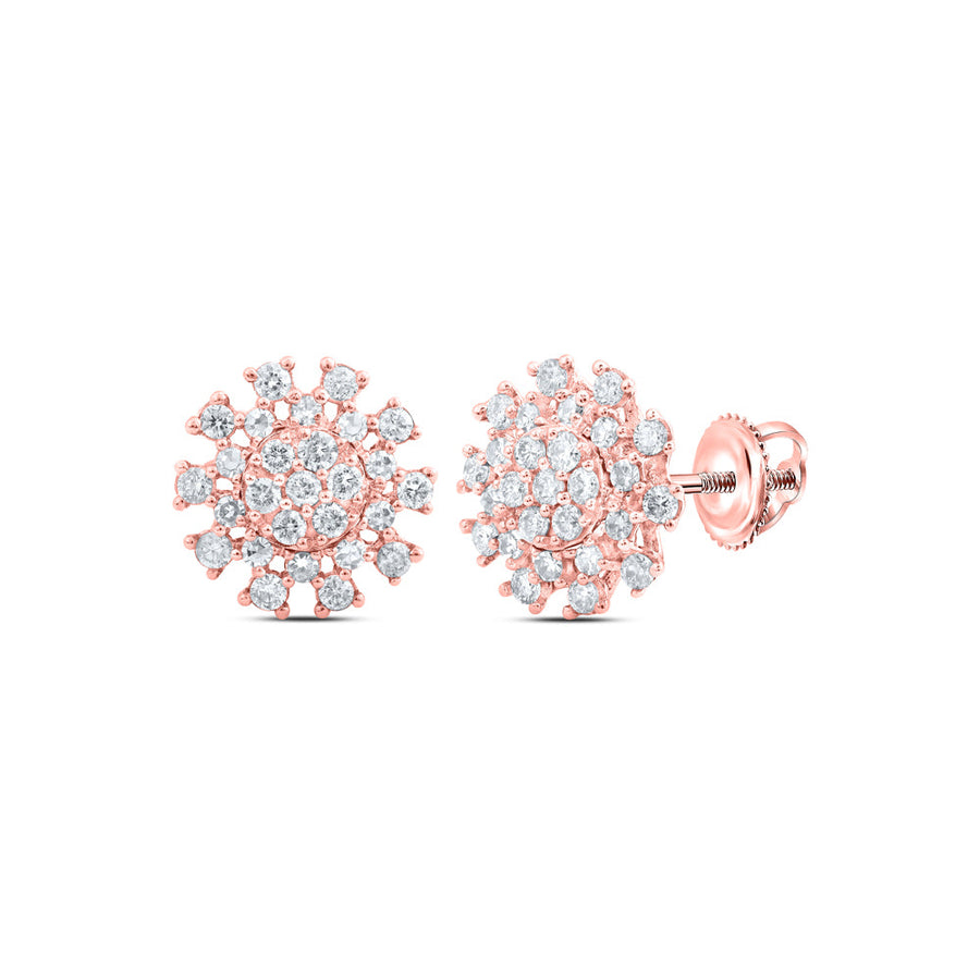 14kt Rose Gold Womens Round Diamond Cluster Earrings 3/8 Cttw