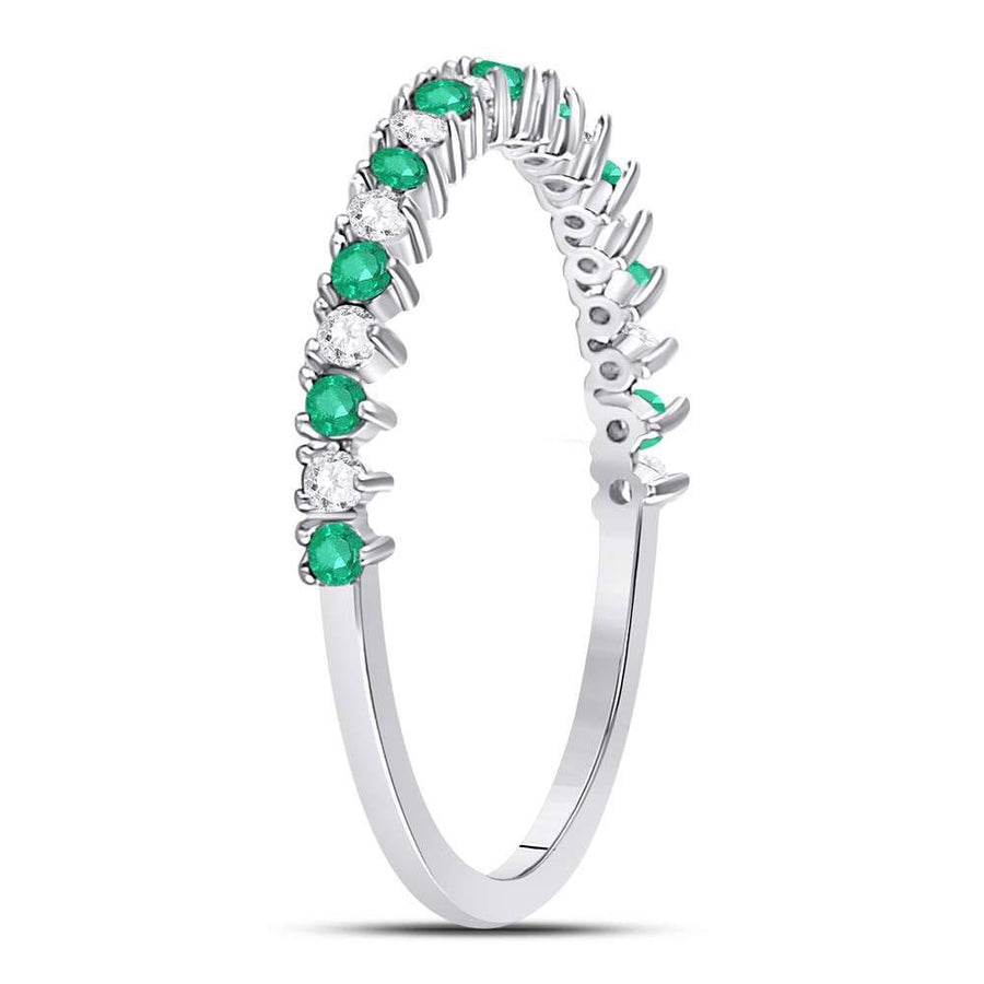10kt White Gold Womens Round Emerald Diamond Stackable Band Ring 1/5 Cttw