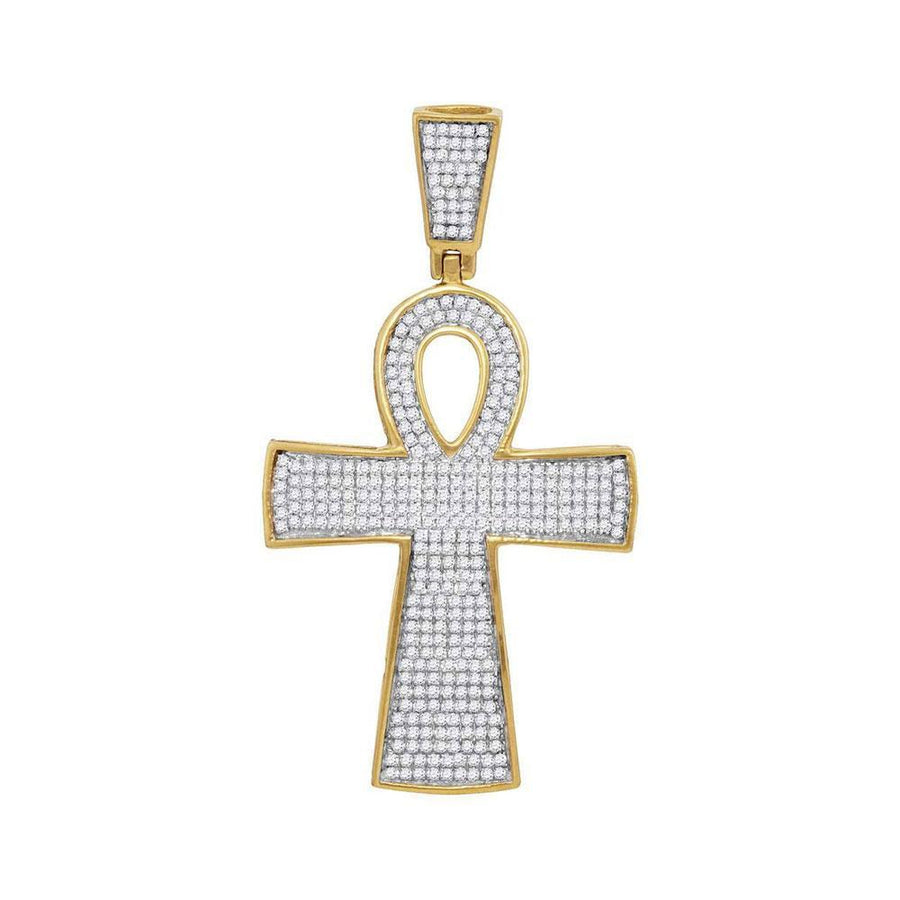 10kt Yellow Gold Mens Round Diamond Ankh Cross Religious Charm Pendant 3/4 Cttw