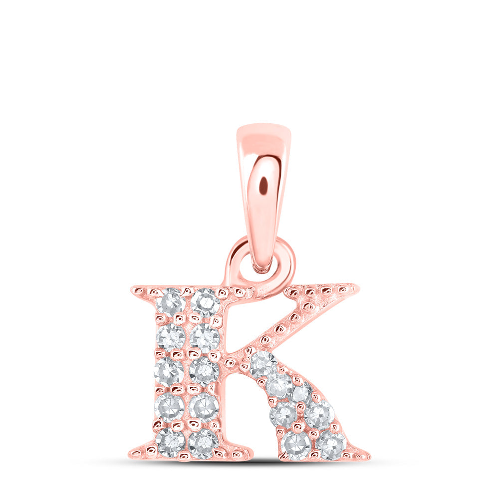 10kt Rose Gold Womens Round Diamond K Initial Letter Pendant 1/12 Cttw