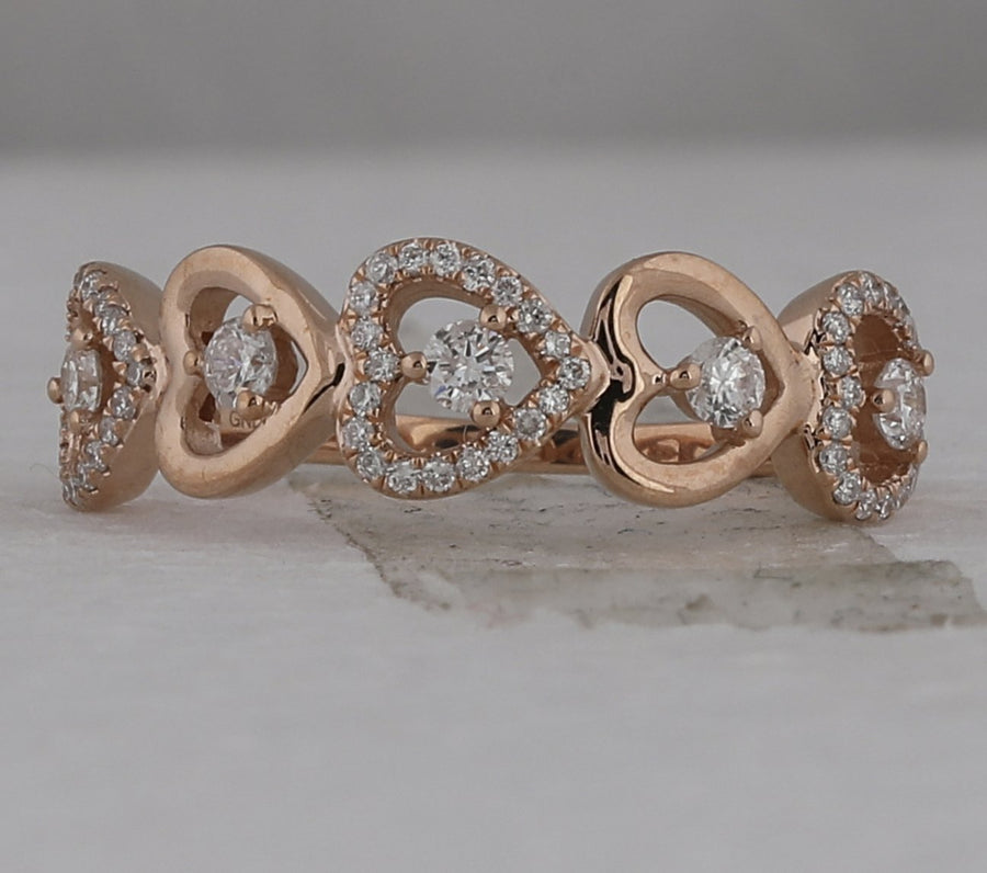 10kt Rose Gold Womens Round Diamond Heart Band Ring 3/8 Cttw