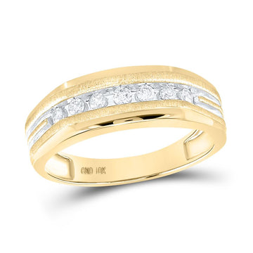 14kt Two-tone Yellow Gold Mens Round Diamond Grooved Wedding Band Ring 1/4 Cttw