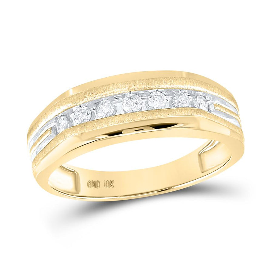 14kt Two-tone Yellow Gold Mens Round Diamond Grooved Wedding Band Ring 1/4 Cttw