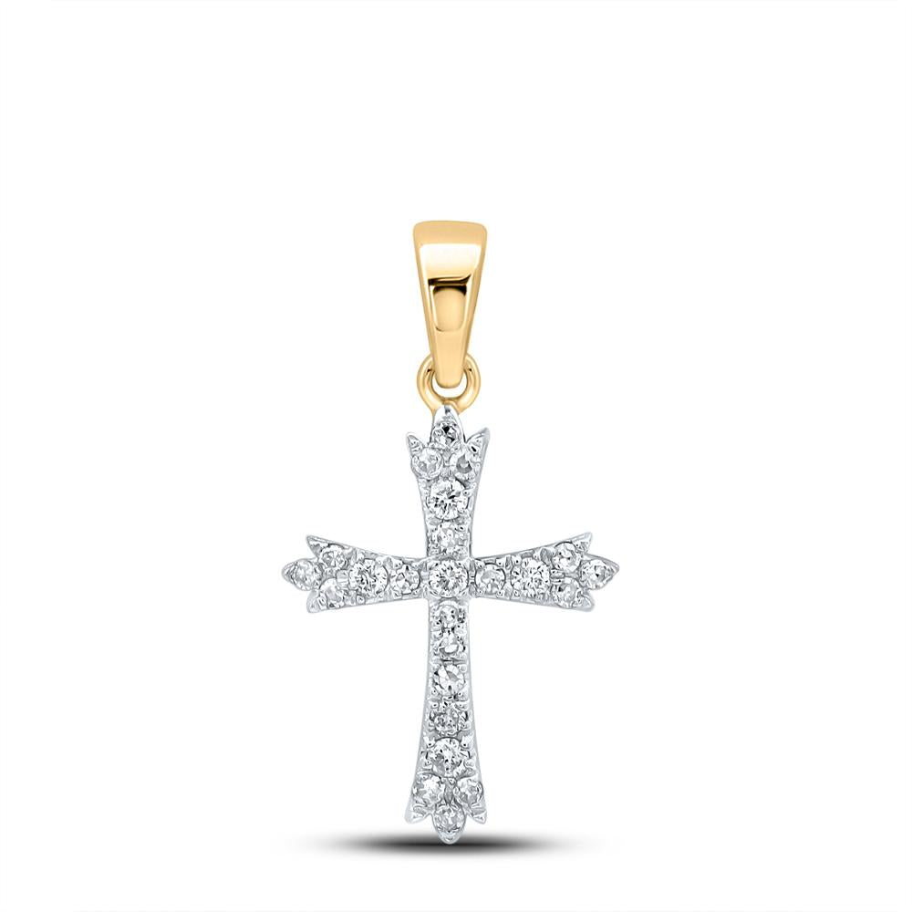 10kt Yellow Gold Womens Round Diamond Cross Pendant 1/4 Cttw