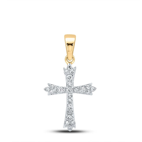 10kt Yellow Gold Womens Round Diamond Cross Pendant 1/4 Cttw