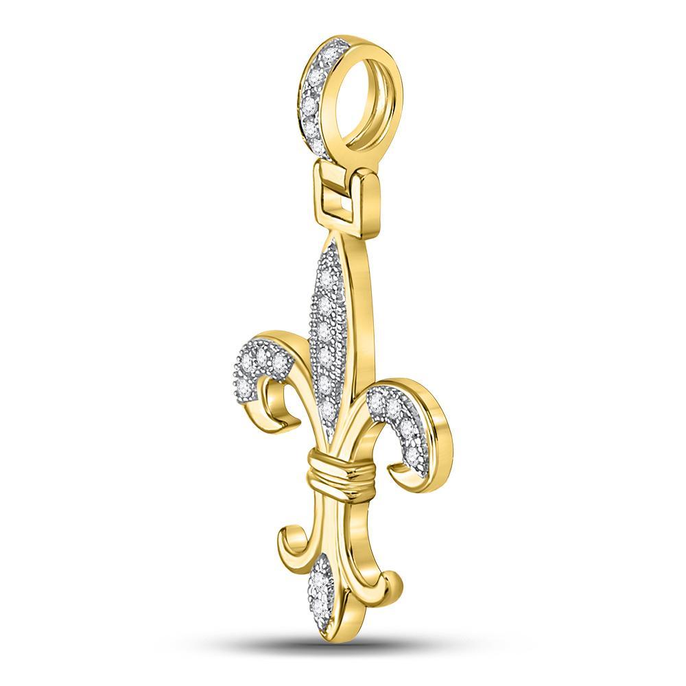 10kt Yellow Gold Mens Round Diamond Fleur-de-Lis Charm Pendant 1/6 Cttw