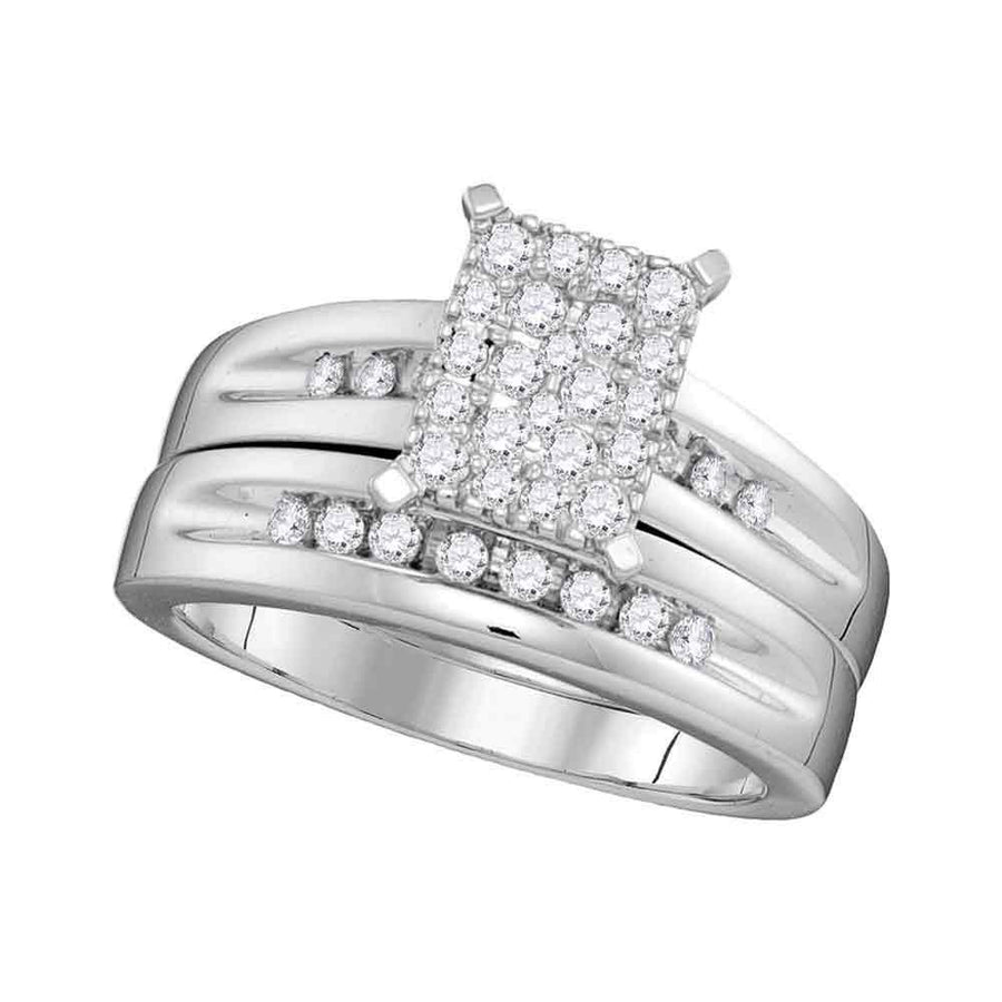 10kt White Gold His Hers Round Diamond Cluster Matching Wedding Set 5/8 Cttw