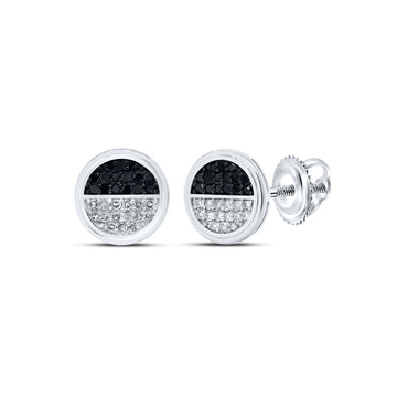 10kt White Gold Round Black Color Treated Diamond Circle Earrings 1/4 Cttw