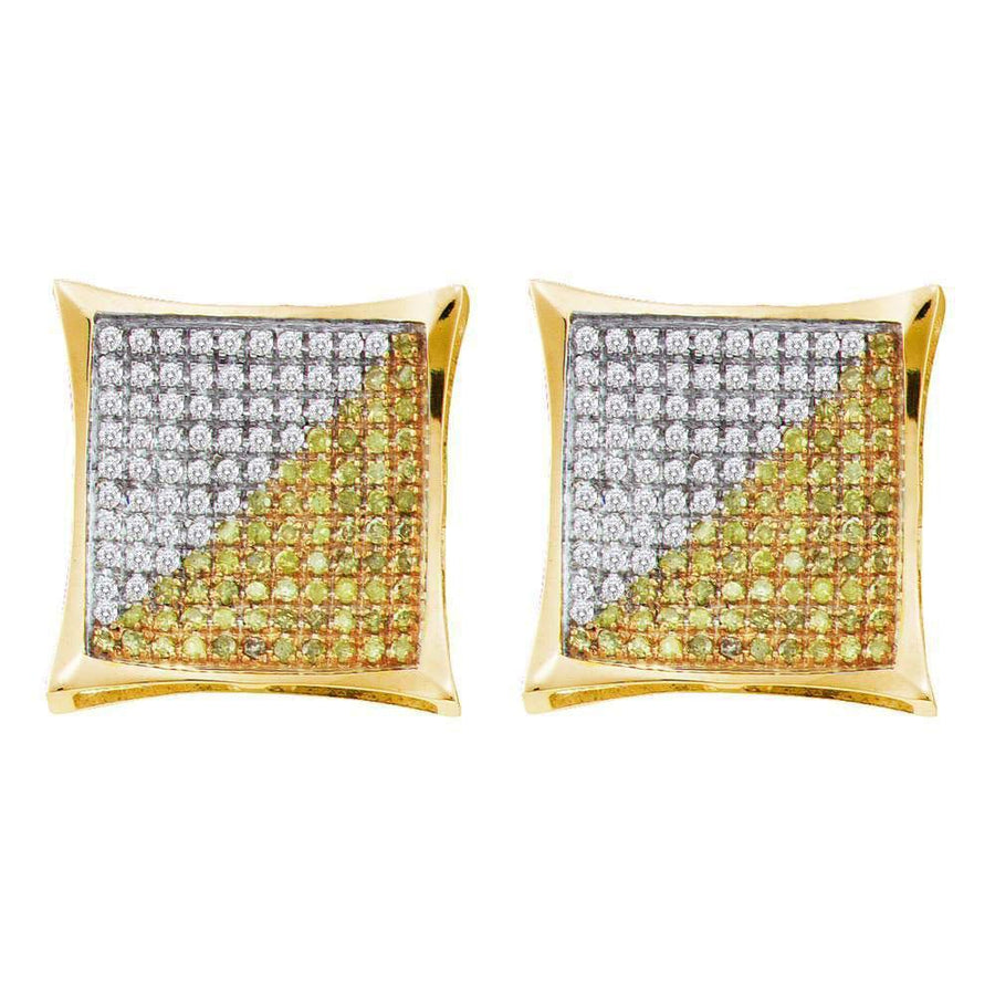 10kt Yellow Gold Round Color Enhanced Diamond Square Kite Cluster Earrings 1/6 Cttw