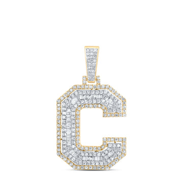 10kt Yellow Gold Mens Round Diamond C Initial Letter Charm Pendant 1 Cttw