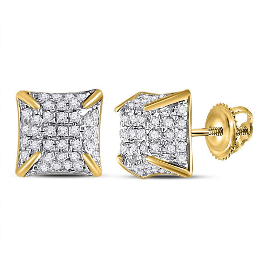 10kt Yellow Gold Womens Round Diamond Square Earrings 1/5 Cttw