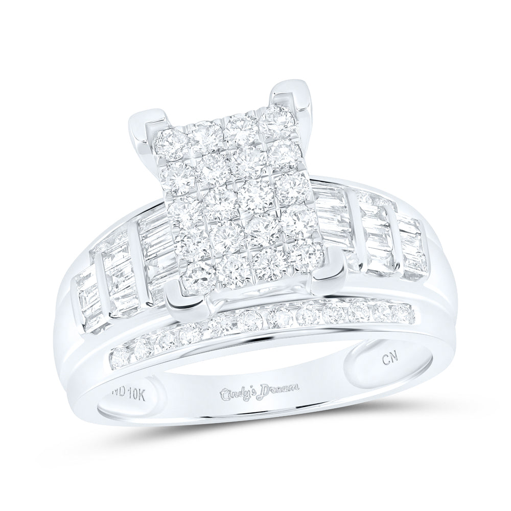 10kt White Gold Princess Diamond Cluster Bridal Wedding Engagement Ring 1 Cttw