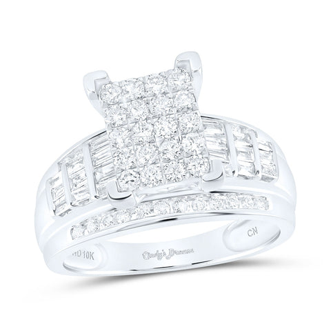 10kt White Gold Princess Diamond Cluster Bridal Wedding Engagement Ring 1 Cttw
