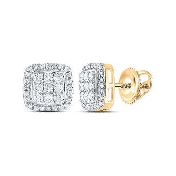 10kt Yellow Gold Womens Round Diamond Square Cluster Earrings 1/2 Cttw