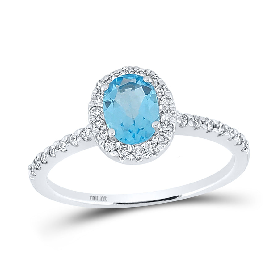 10kt White Gold Womens Oval Synthetic Blue Topaz Solitaire Ring 1-1/5 Cttw