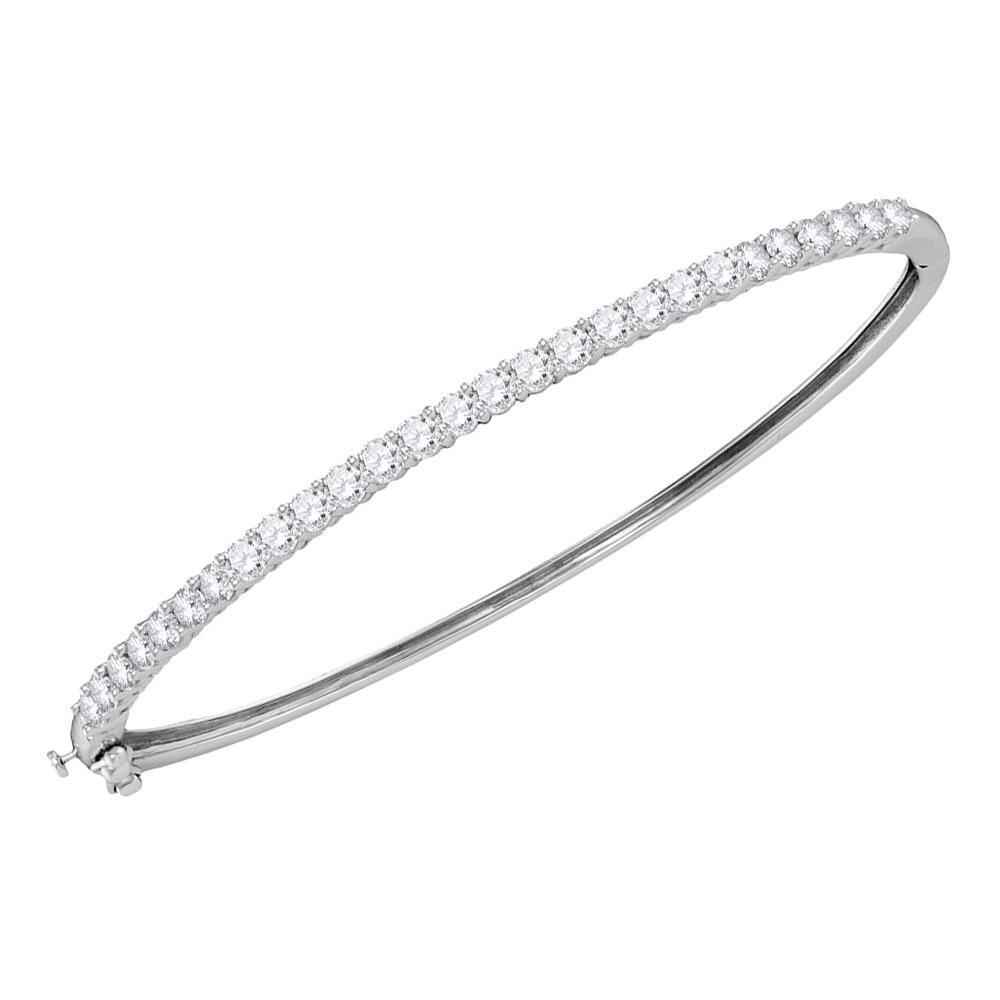 14kt White Gold Womens Round Diamond Single Row Bangle Bracelet 2 Cttw