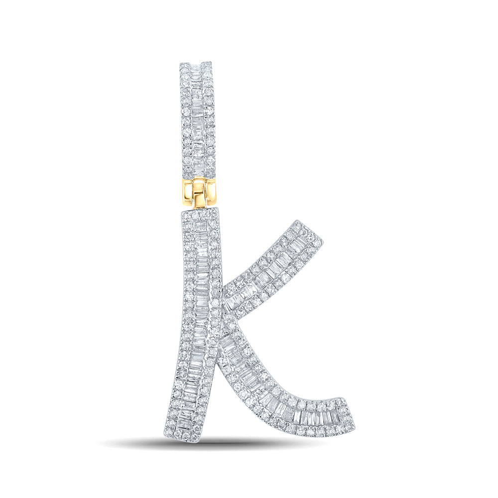 14kt Yellow Gold Mens Baguette Diamond K Initial Letter Charm Pendant 3/4 Cttw