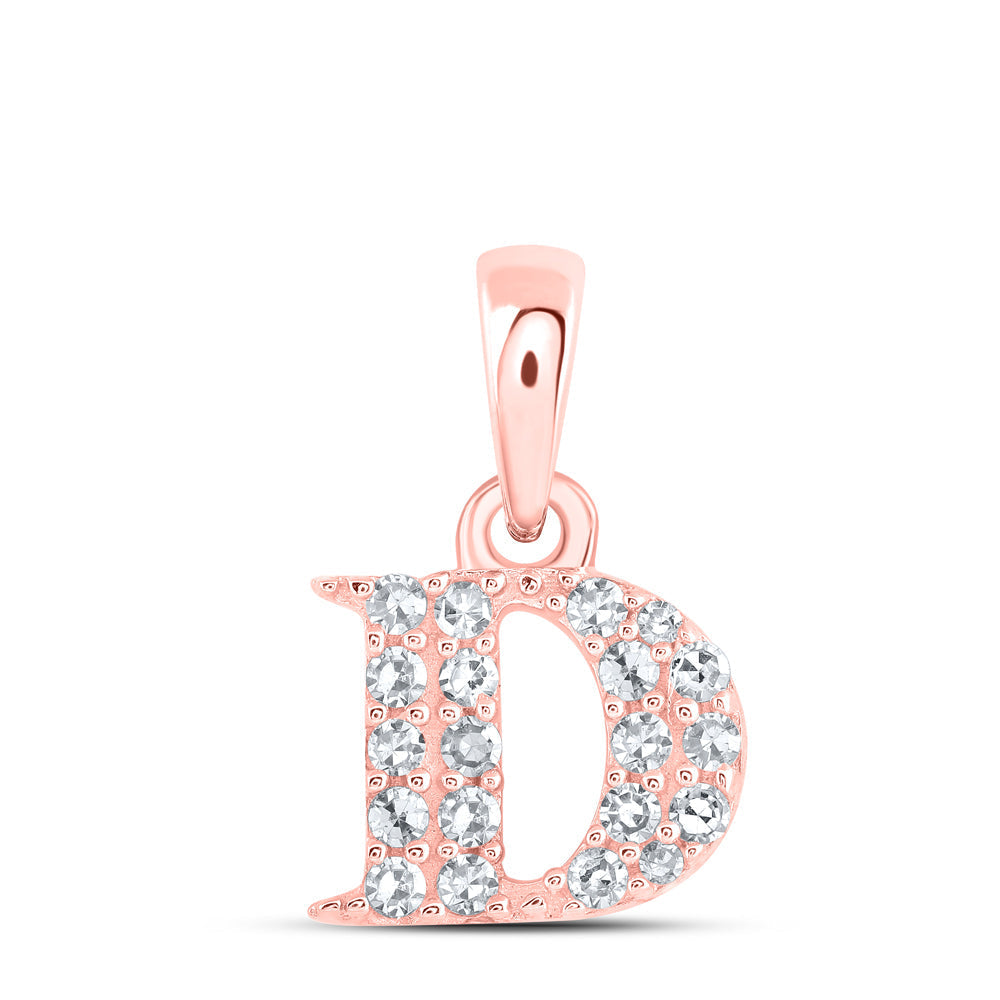 10kt Rose Gold Womens Round Diamond D Initial Letter Pendant 1/10 Cttw