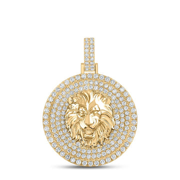 10kt Yellow Gold Mens Round Diamond Lion Circle Charm Pendant 2-1/2 Cttw