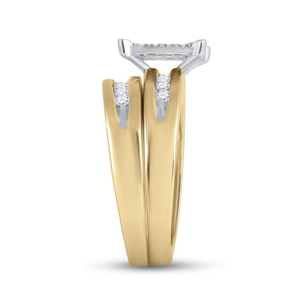 10kt Yellow Gold His Hers Round Diamond Cluster Matching Wedding Set 5/8 Cttw