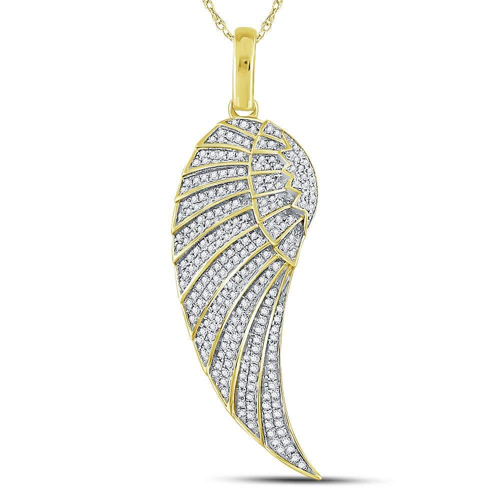 10kt Yellow Gold Mens Round Diamond Angel Wing Charm Pendant 5/8 Cttw