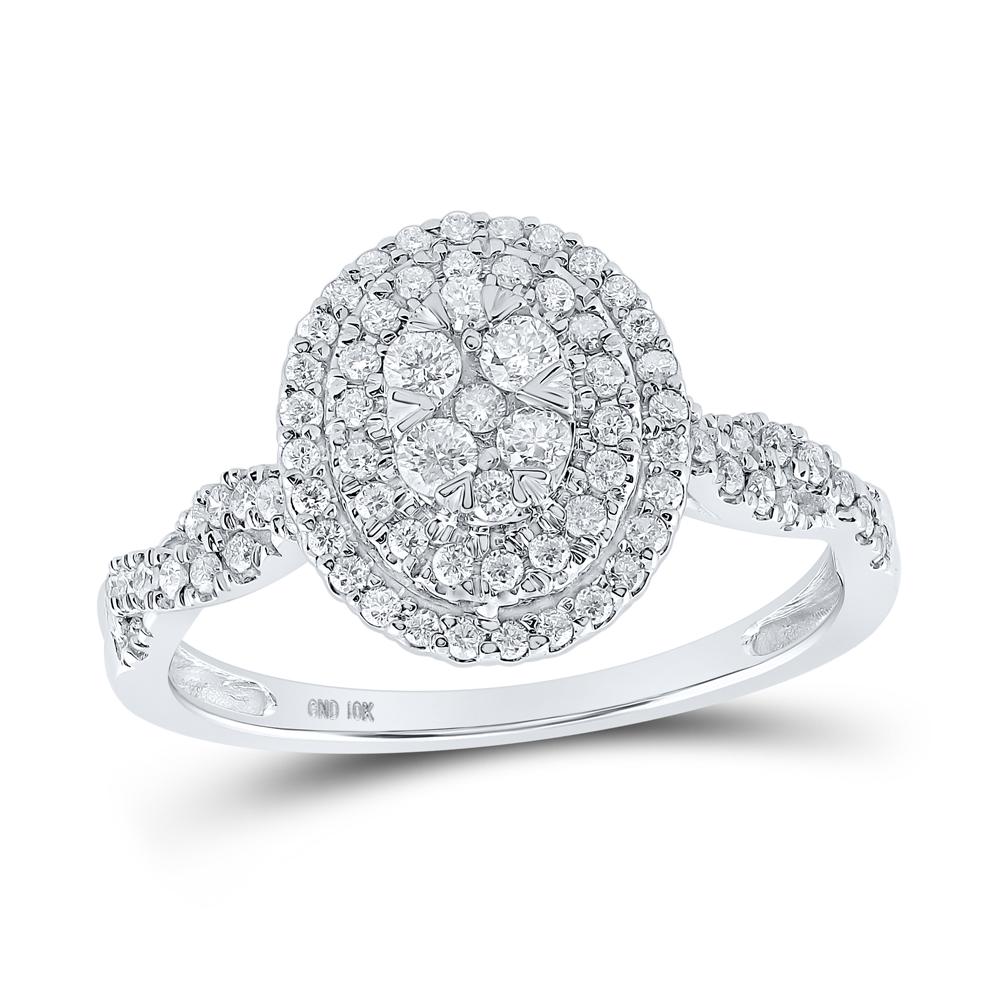 10kt White Gold Womens Round Diamond Oval Cluster Ring 1/2 Cttw