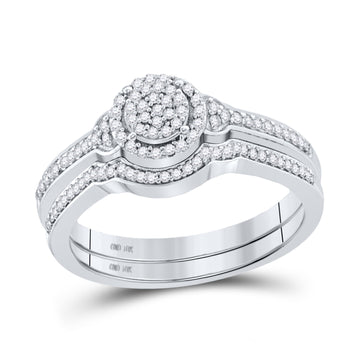 10k White Gold Round Diamond Cluster Bridal Wedding Ring Band Set 1/4 Cttw