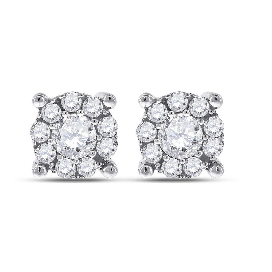 14kt White Gold Womens Round Diamond Cluster Earrings 1/2 Cttw