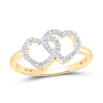 10kt Yellow Gold Womens Round Diamond Double Heart Ring 1/5 Cttw