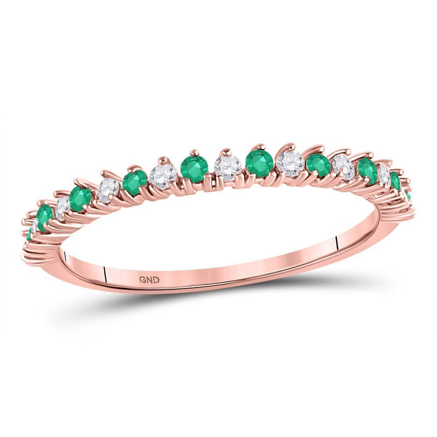 10kt Rose Gold Womens Round Emerald Diamond Stackable Band Ring 1/5 Cttw