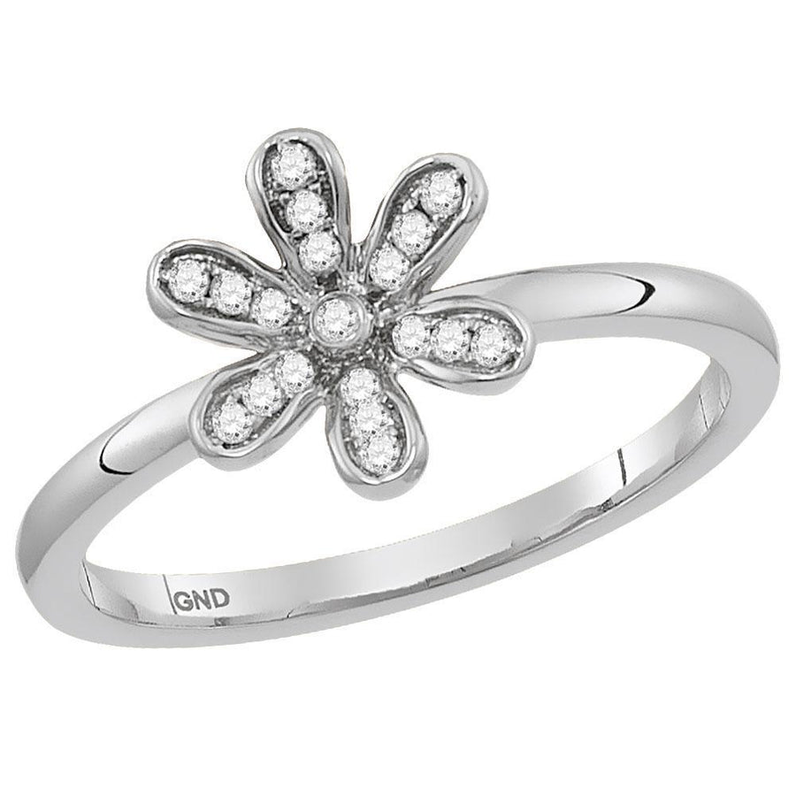 14kt White Gold Womens Round Diamond Flower Floral Stackable Band Ring 1/8 Cttw