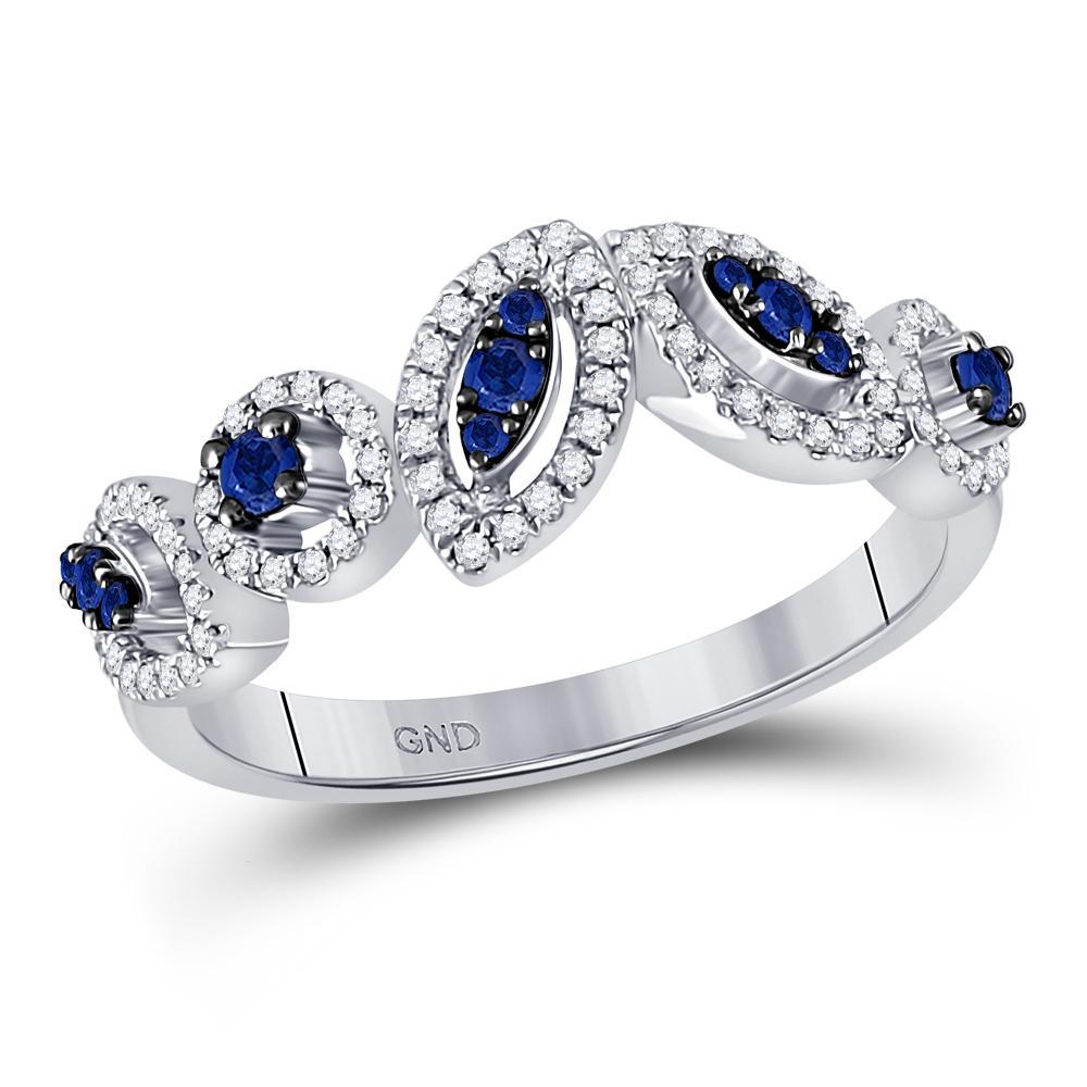 14kt White Gold Womens Round Blue Sapphire Band Ring 1/2 Cttw
