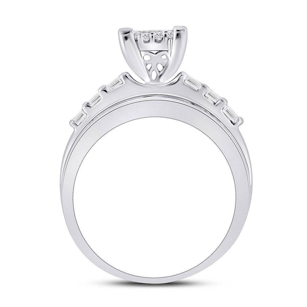 14kt White Gold Princess Diamond Cluster Bridal Wedding Engagement Ring 1 Cttw