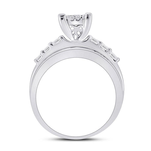 14kt White Gold Princess Diamond Cluster Bridal Wedding Engagement Ring 1 Cttw