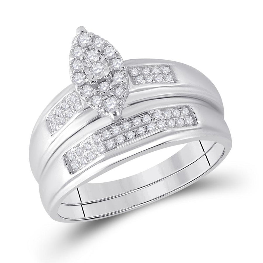 10kt White Gold His Hers Round Diamond Cluster Matching Wedding Set 1/3 Cttw