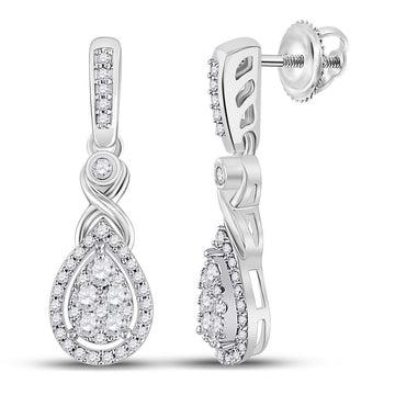 10kt White Gold Womens Round Diamond Teardrop Cluster Dangle Earrings 1/2 Cttw