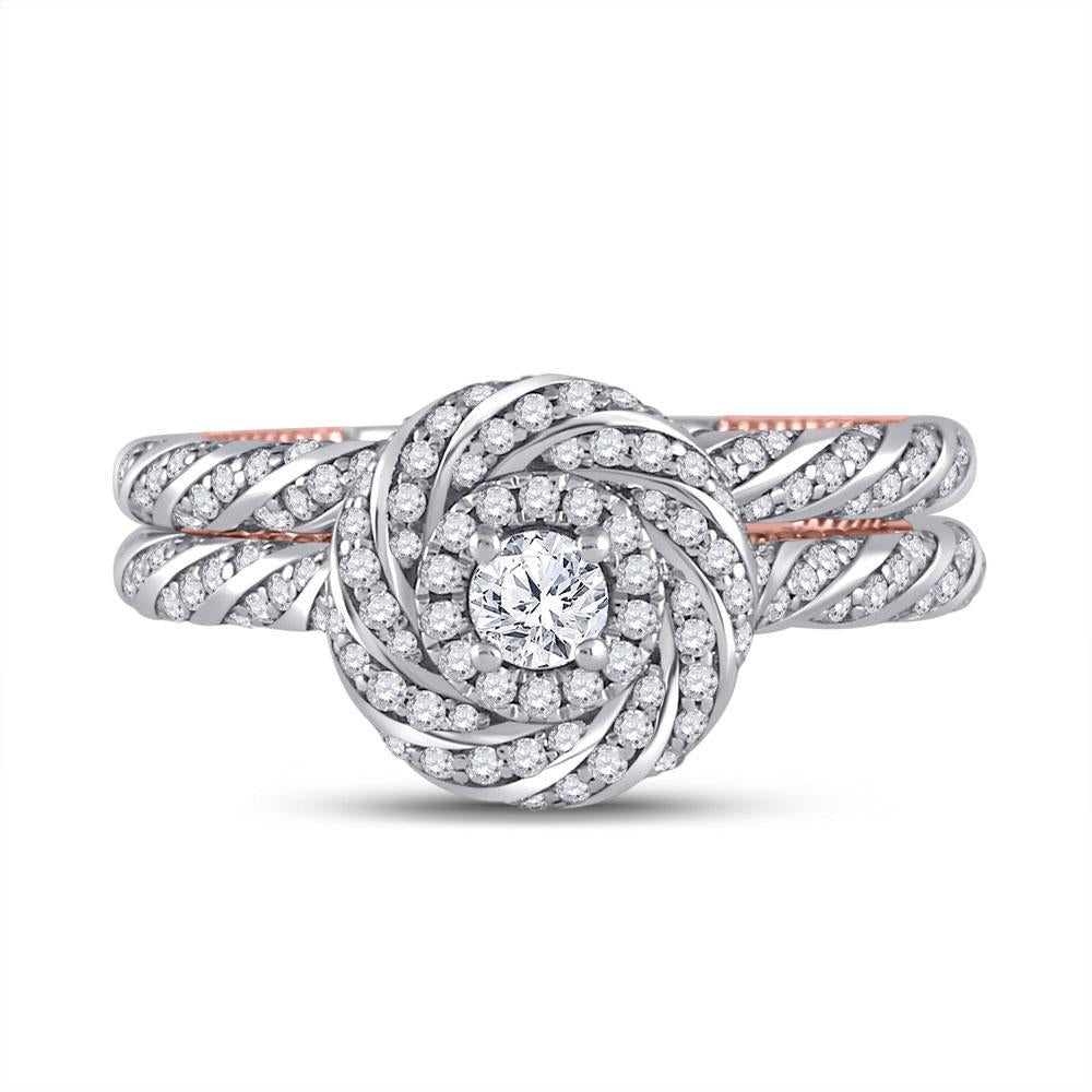 14kt Two-tone Gold Round Diamond Bridal Wedding Ring Band Set 1 Cttw