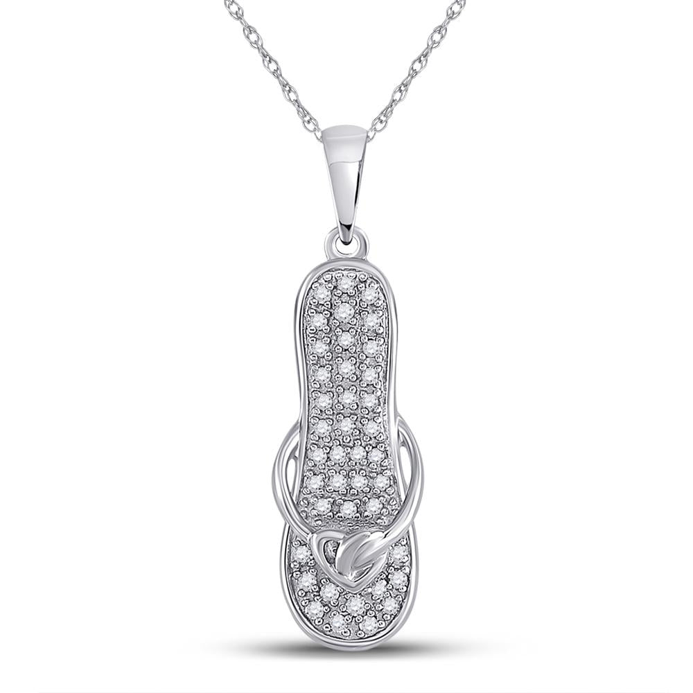 10kt White Gold Womens Round Diamond Flip Flop Sandal Nautical Pendant 1/8 Cttw