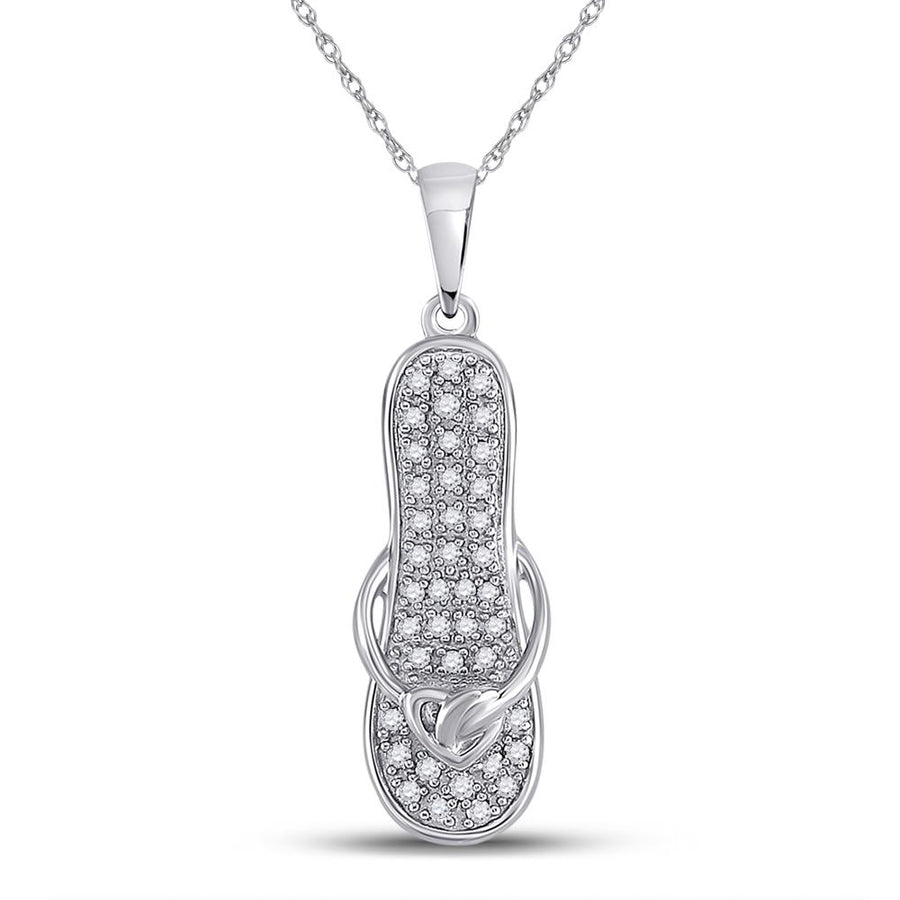 10kt White Gold Womens Round Diamond Flip Flop Sandal Nautical Pendant 1/8 Cttw