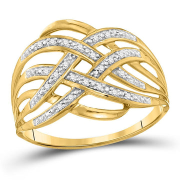 10kt Yellow Gold Womens Round Diamond Woven Fashion Band Ring 1/20 Cttw
