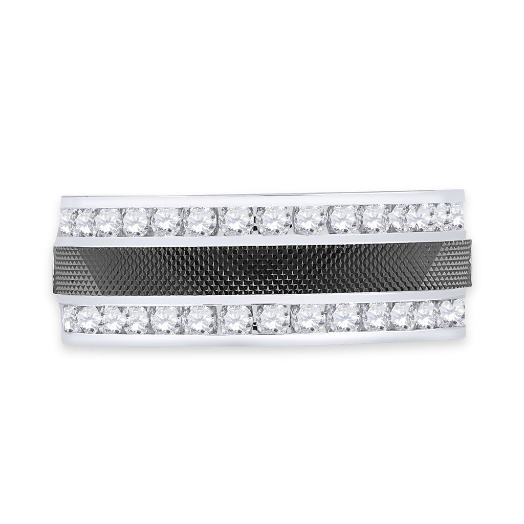 14kt White Gold Mens Round Diamond Double Row Wedding Band 1 Cttw