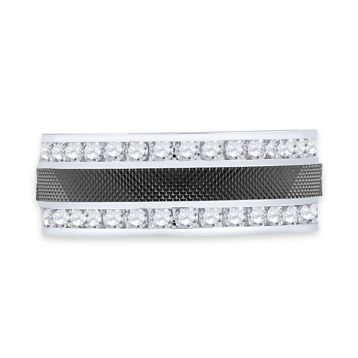 14kt White Gold Mens Round Diamond Double Row Wedding Band 1 Cttw