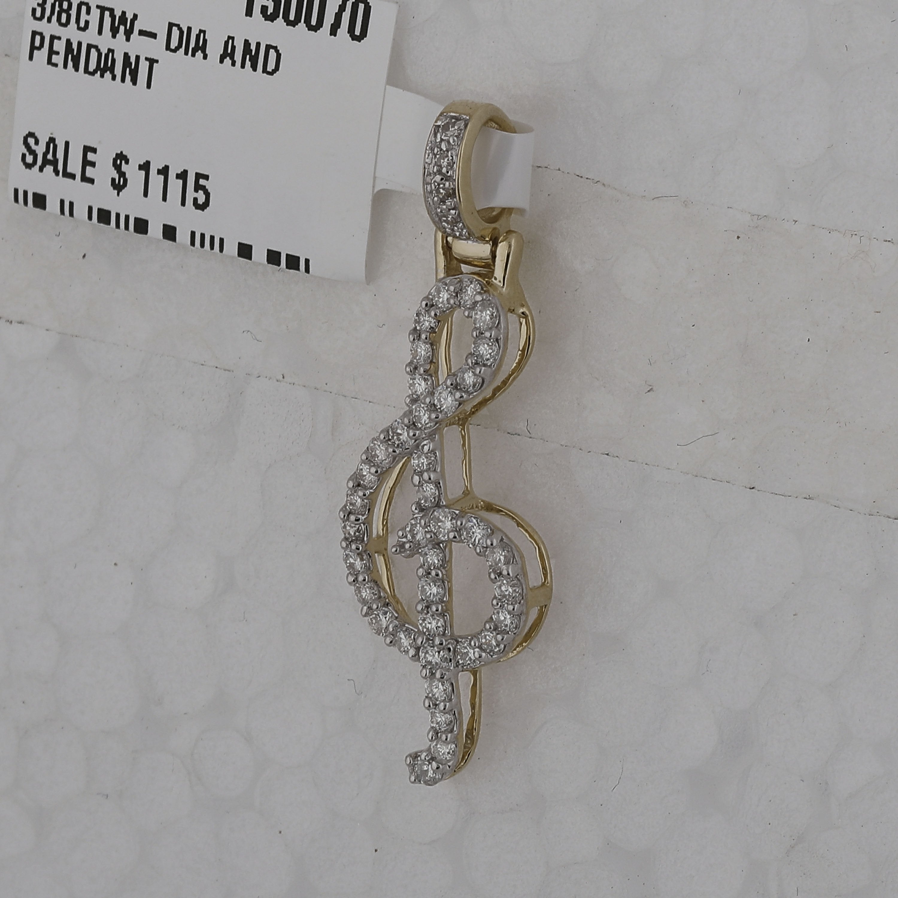 10kt Yellow Gold Womens Round Diamond Music Treble Note Pendant 3/8 Cttw