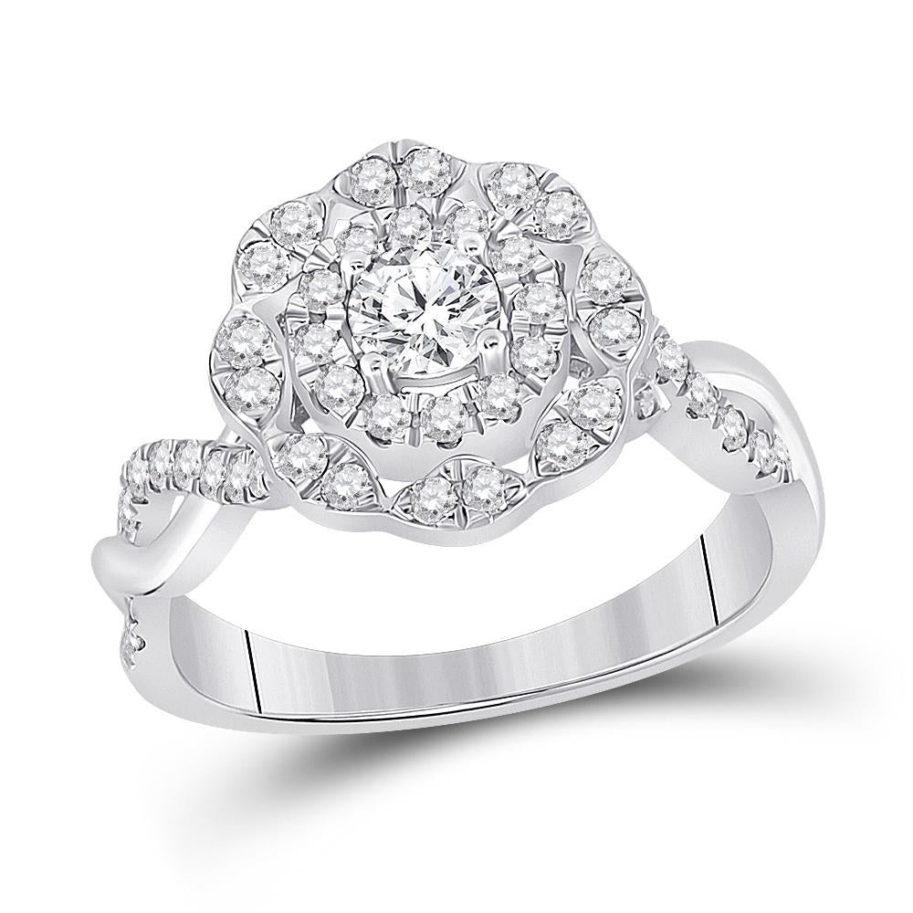 14kt White Gold Round Diamond Halo Bridal Wedding Engagement Ring 7/8 Cttw
