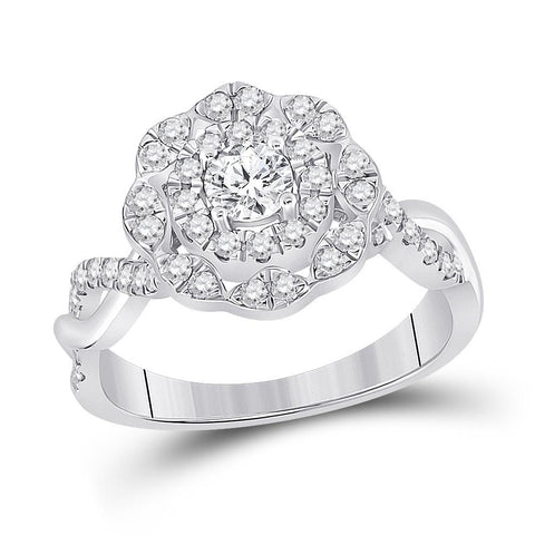 14kt White Gold Round Diamond Halo Bridal Wedding Engagement Ring 7/8 Cttw
