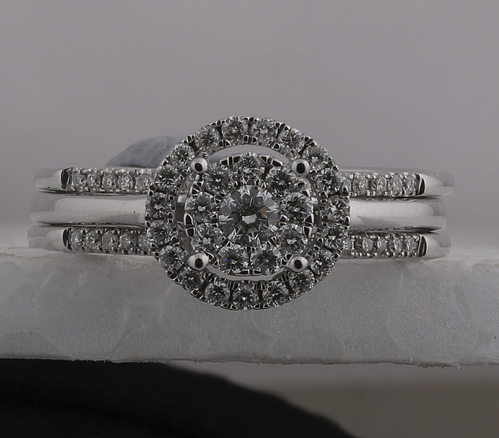 14kt White Gold Round Diamond Bridal Wedding Ring Band Set 1/2 Cttw